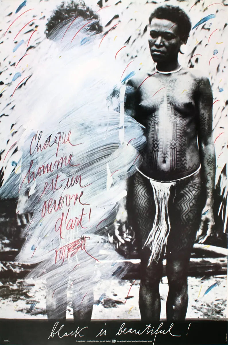 Original Wolf Vostell Black is Beautiful 1983 offset lithograph poster showcasing bold abstract artwork and striking black design.