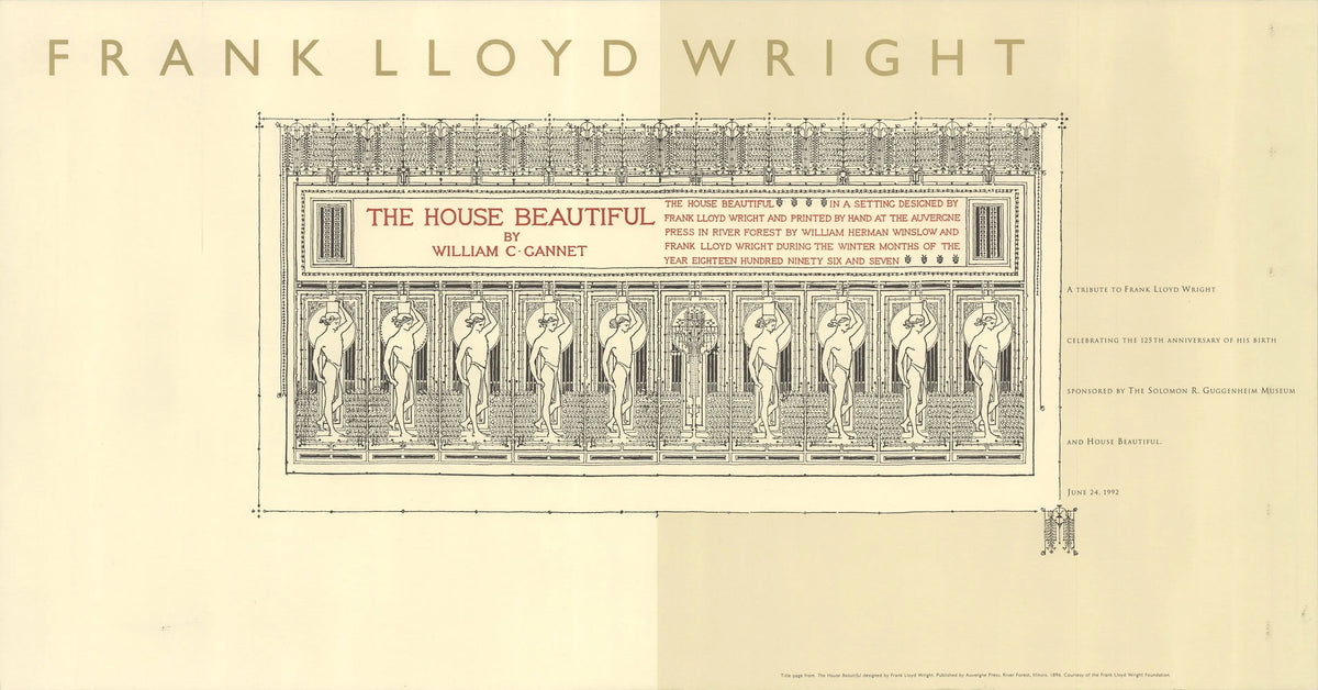 Frank Lloyd Wright House Beautiful 1992 Guggenheim Museum exhibition poster featuring Wright's architectural design.