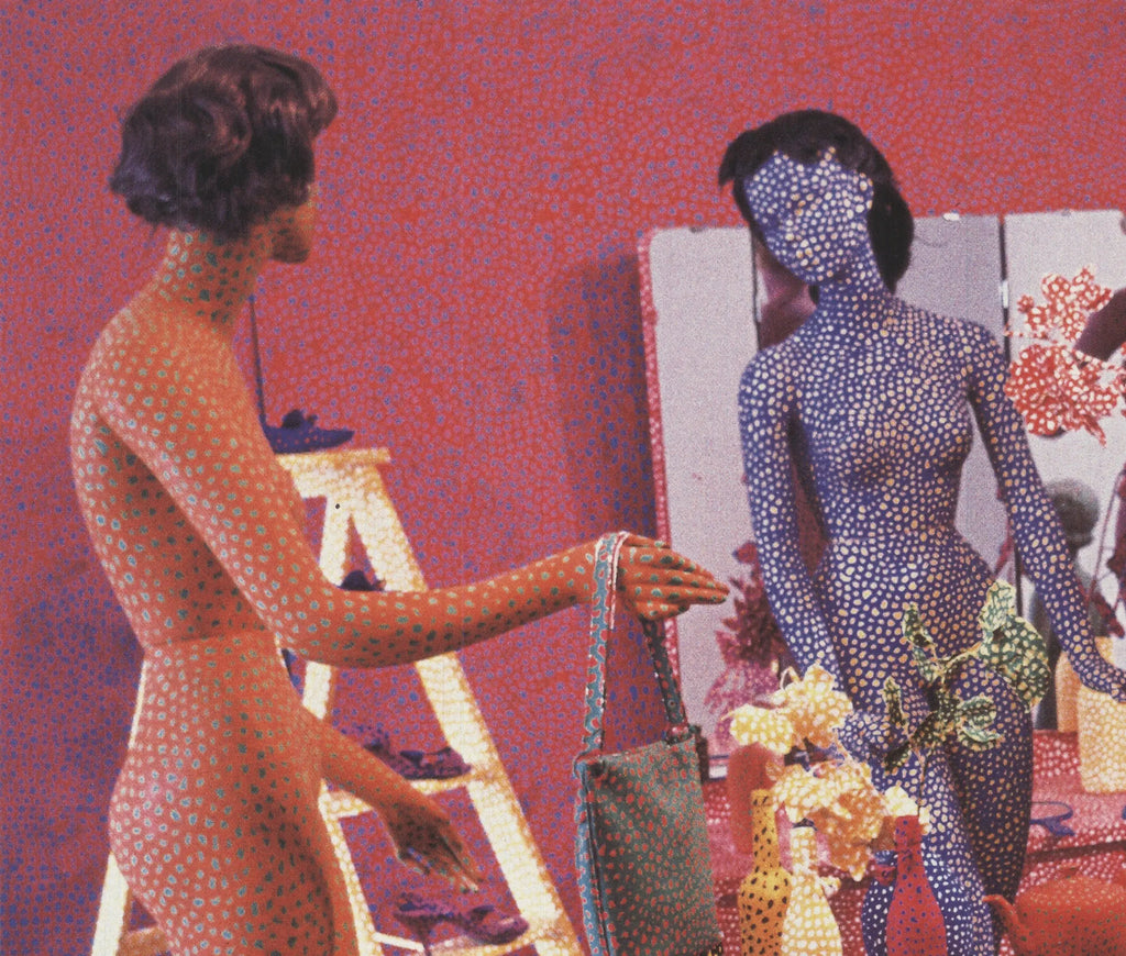 Yayoi Kusama driving image detail offset lithograph art print, showcasing vibrant colors and intricate patterns from 2001.