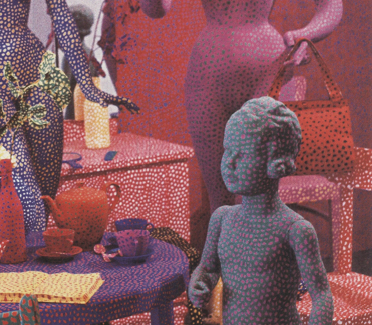 Yayoi Kusama driving image detail offset lithograph art print from 2001, showcasing vibrant, abstract artwork by Yayoi Kusama