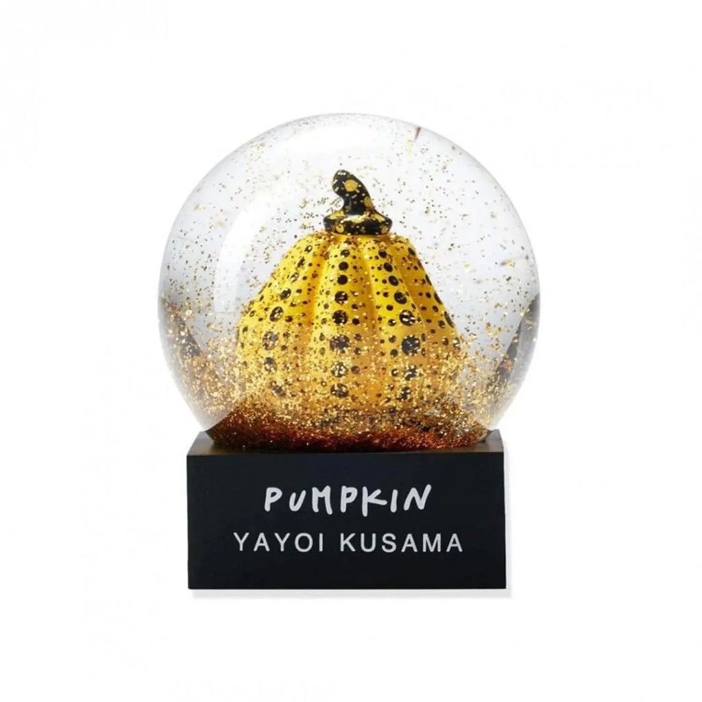Yayoi Kusama yellow pumpkin snow dome sculpture, limited edition art piece with vibrant colors and intricate design.