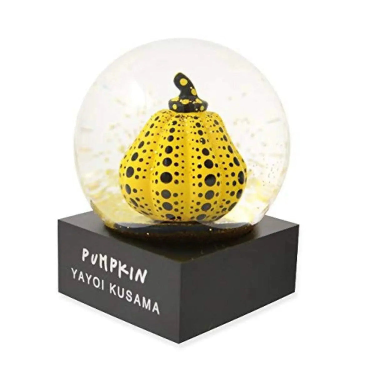 Yayoi Kusama Snow Dome Yellow Pumpkin Limited Edition sculpture featuring a vibrant yellow pumpkin inside a clear glass dome.