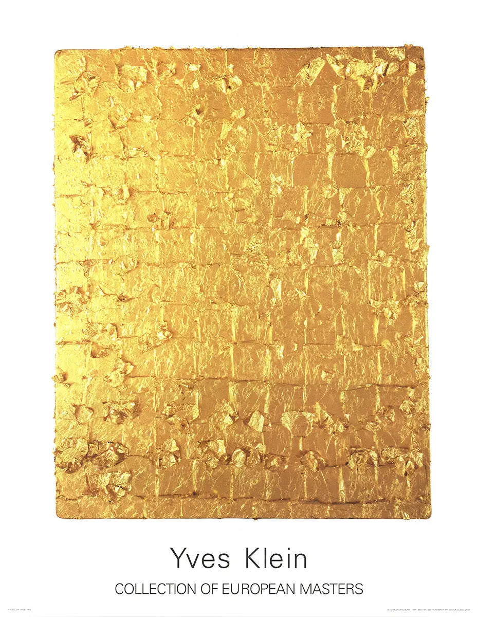 Yves Klein Gold Leaf on Panel 1994 museum exhibition poster art showcasing Klein's signature gold leaf artwork and minimalist design.