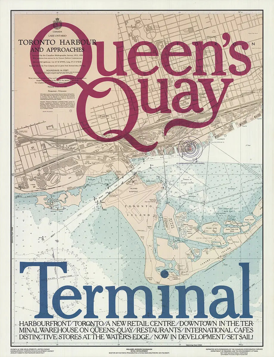 Zeidler Roberts Queen's Quay Terminal Toronto map lithograph art poster showing detailed terminal layout and surrounding area.