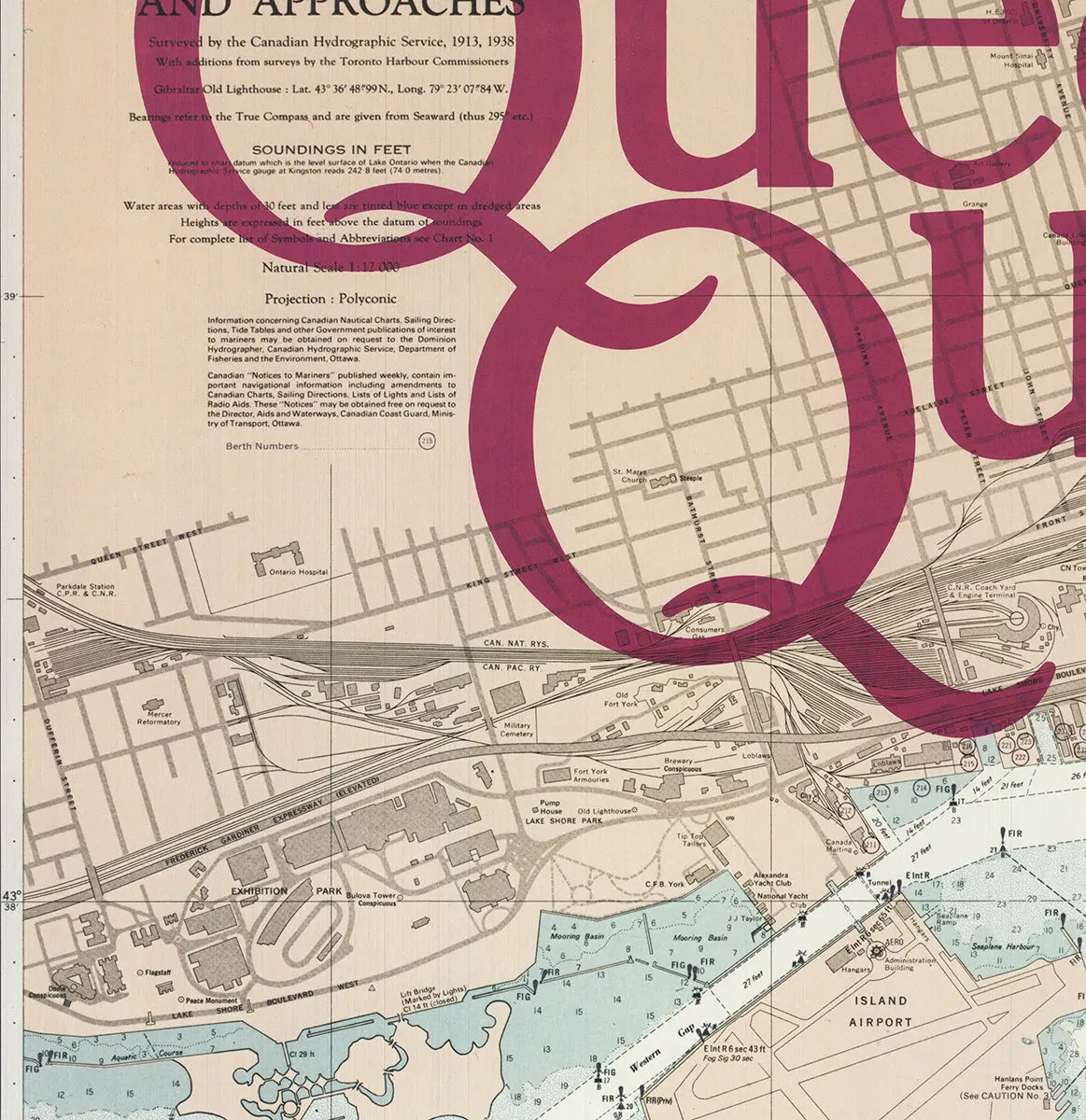 Zeidler Roberts Queen's Quay Terminal Toronto map lithograph art poster showing detailed view of the historic waterfront building.